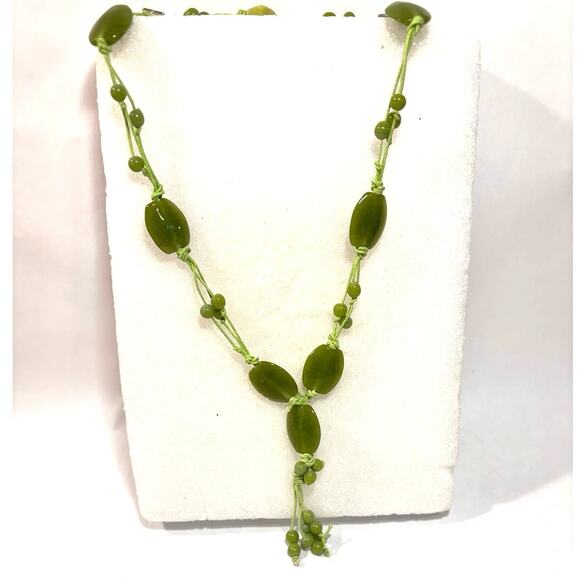 Agate and Glass Beaded Hand-Corded long Tassel Style Drop Necklace 24 in - Picture 5 of 6